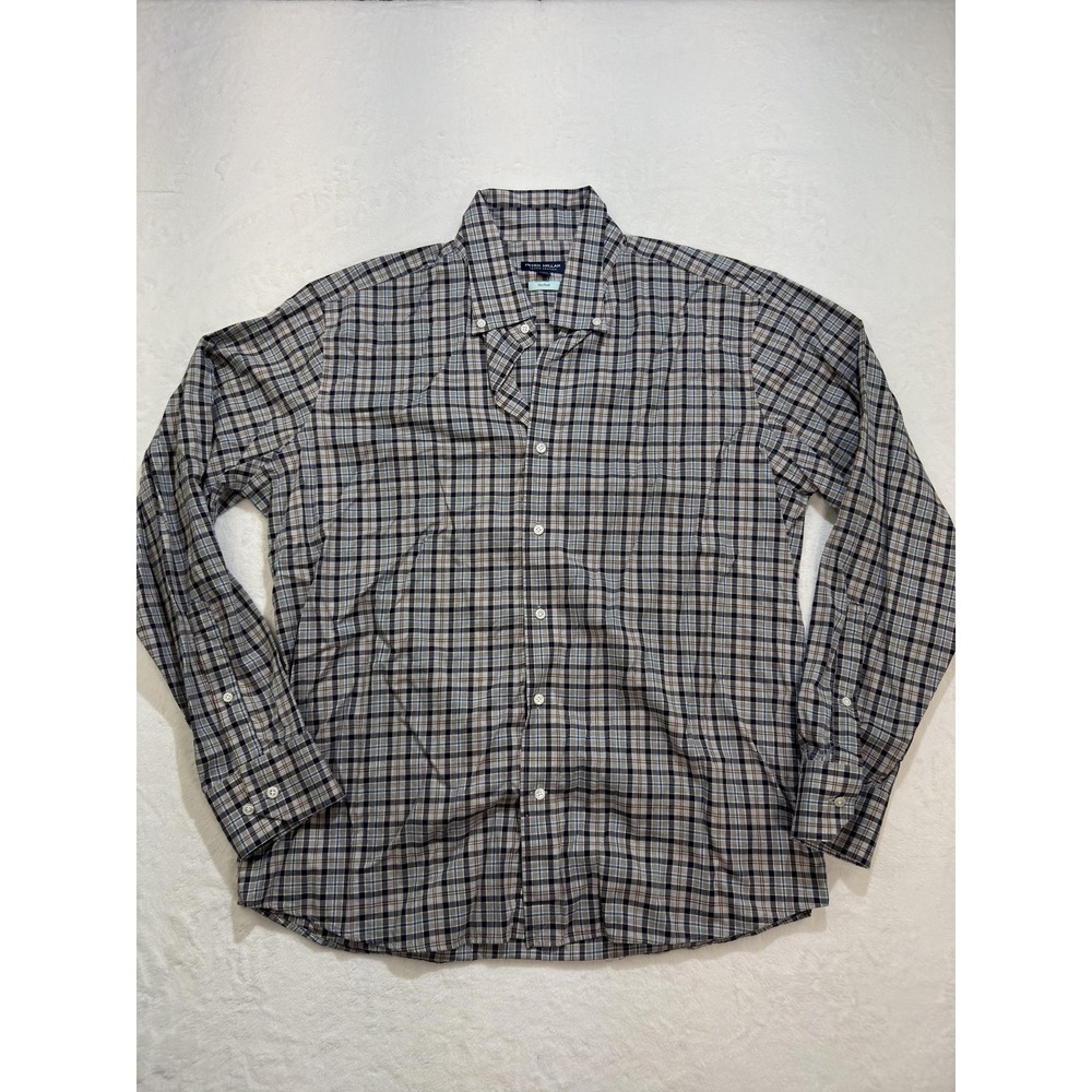 Peter Millar Shirt Mens XL Blue Plaid Long Sleeve Button Down Stretch Casual